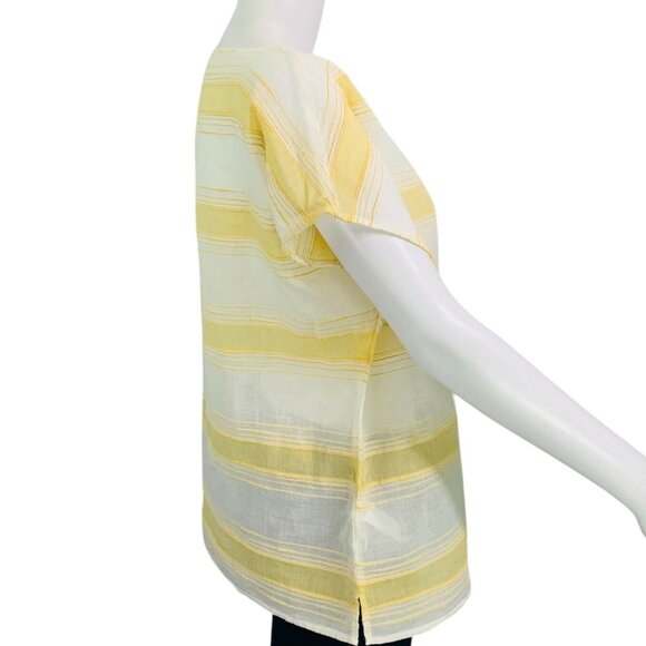 NEW Ann Taylor LOFT Womens Dolman Top Yellow Textured Stripe Semi Sheer Size S - Picture 9 of 13